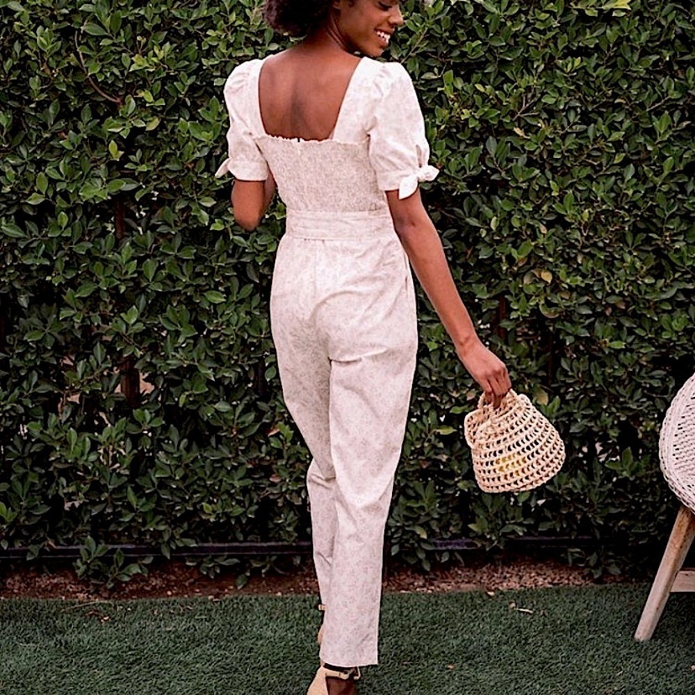 Gal Meets Glam Iris Jumpsuit Size 14 Straight Cropped White Floral Preppy Party - Picture 7 of 16